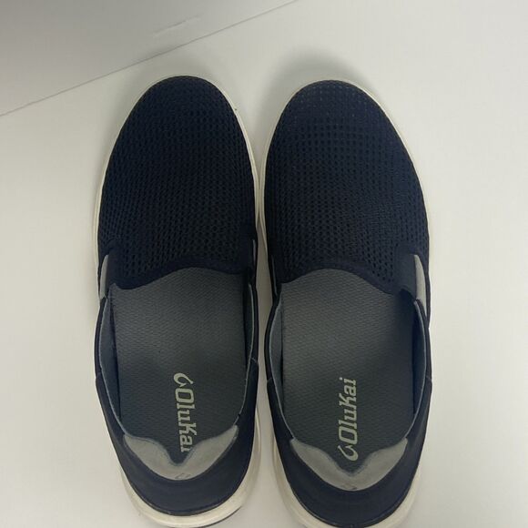 OluKai Men’s Sz 9 Slip On LAE’AHI Black And Gray Rubber White Soles Non Slip - Picture 6 of 9